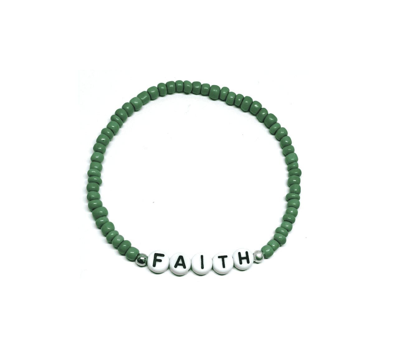 ZW-SP-001 FAITH bracelet with sage green seed beads and silver accents – dainty faith word bead bracelet FAITH bracelet with sage green seed beads and silver accents – dainty faith word bead bracelet