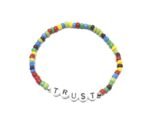 ZW-SP-002 TRUST bracelet with silver metal beads and black-on-white letter beads – minimalist trust word stretch bracelet