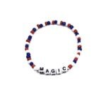 ZW-SP-003 MAGIC bracelet with red, white and navy seed beads and white cube letter beads – bold magic word bead bracelet