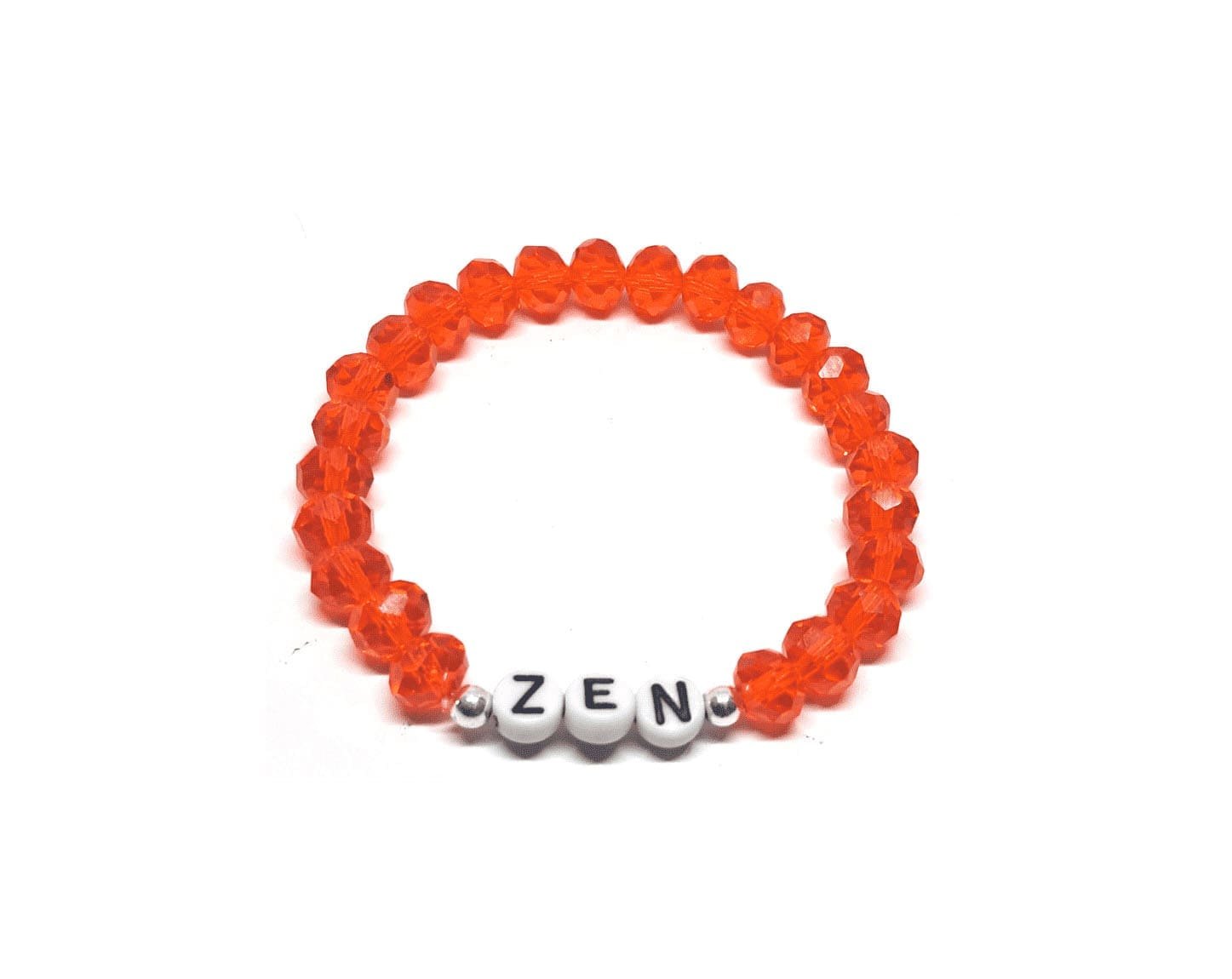 ZW-SP-005 ZEN bracelet with faceted orange crystal beads and silver accents – sparkling zen word bead bracelet ZEN bracelet with faceted orange crystal beads and silver accents – sparkling zen word bead bracelet