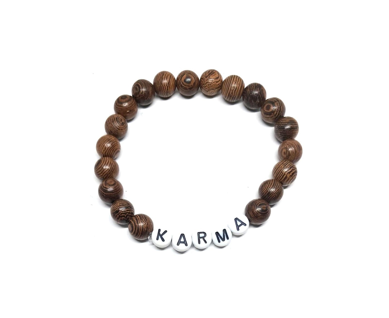 ZW-SP-006 KARMA bracelet with brown wood beads and white letter beads – earthy karma word bead bracelet KARMA bracelet with brown wood beads and white letter beads – earthy karma word bead bracelet